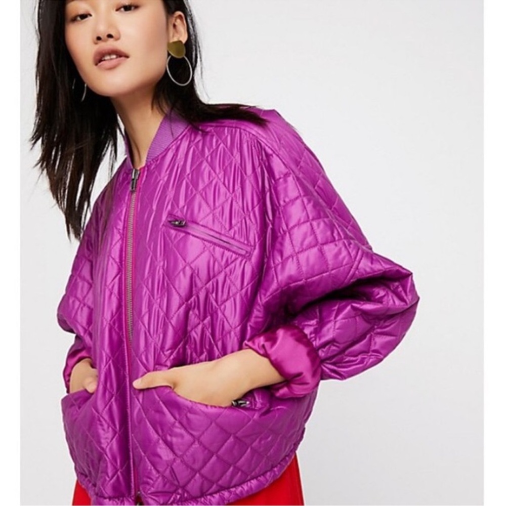 Free People Quilted Puffer Bomber Jacket in Violet Purple - Picture 3 of 7
